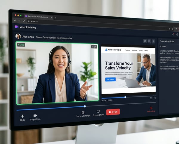 Firefly_Gemini Flash_personalized sales video recording interface, webcam frame with salesperson talking,  867900